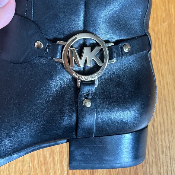 Michael Kors Black Leather Ankle Boots with Gold Accent - Picture 7 of 13